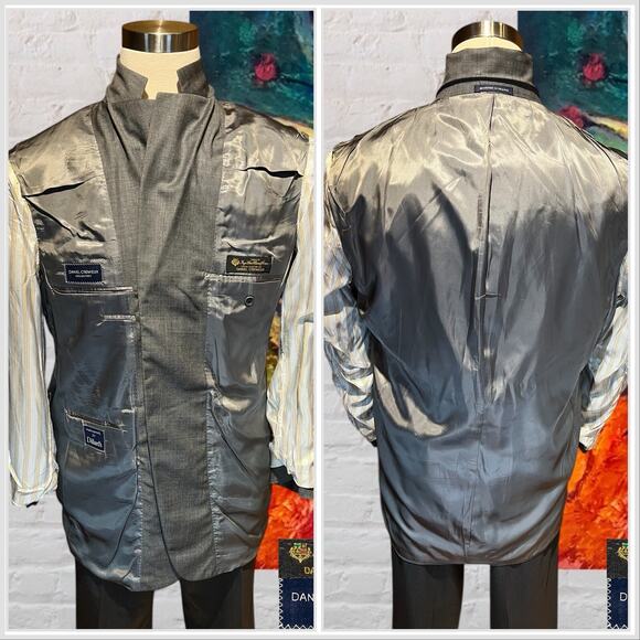 Ing Loro Piana x Daniel Cremieux 44L Gray Subtle Burnt Orange Plaid 3B Blazer - Picture 6 of 11